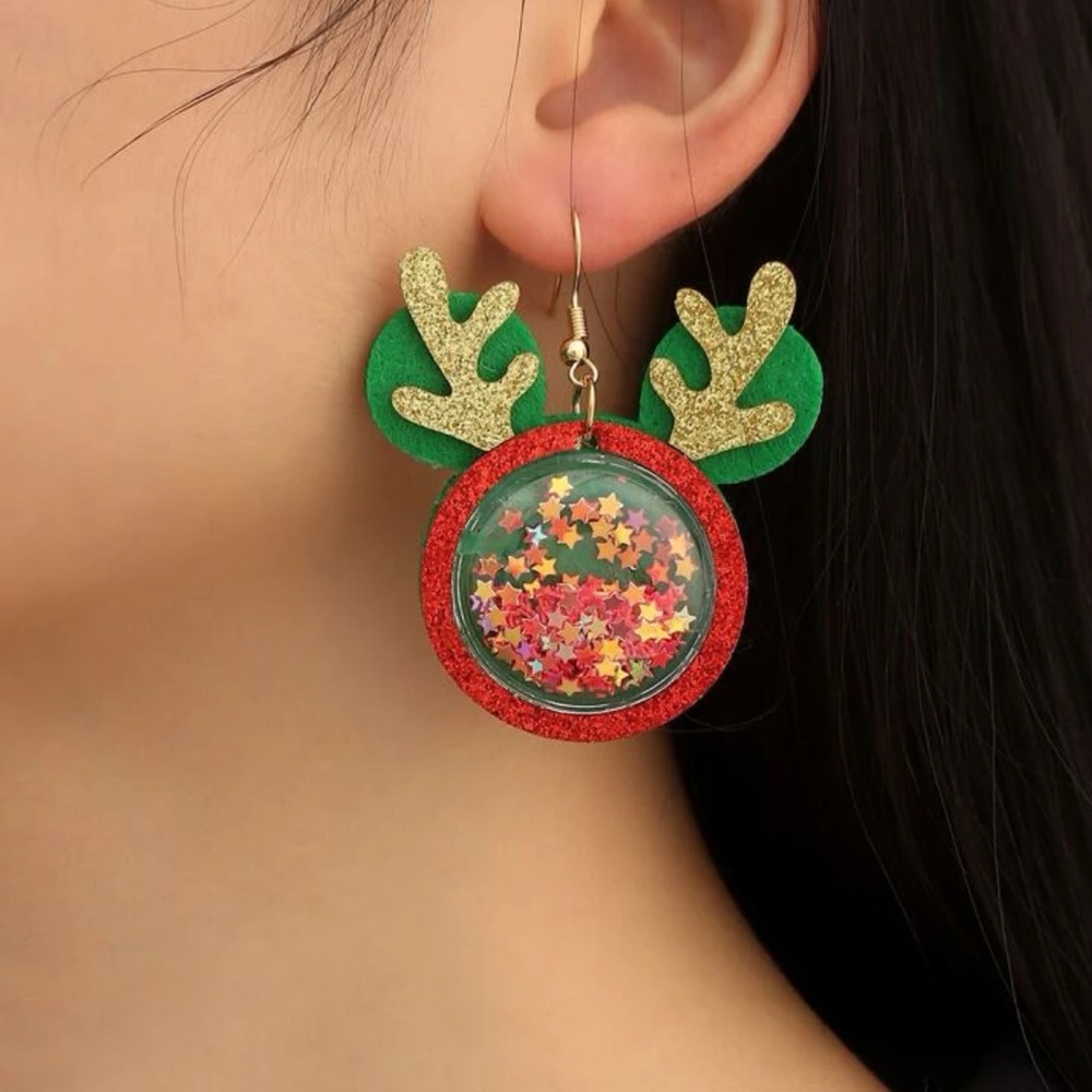 Reindeer Christmas Mickey Stars Sparkle Snow globe Holiday Earrings